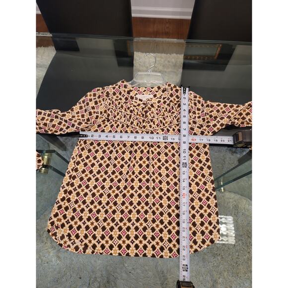 Loft Blouse Women's Size XS Multicolor Geometric Print Long Sleeve Keyhole Top - Picture 11 of 11